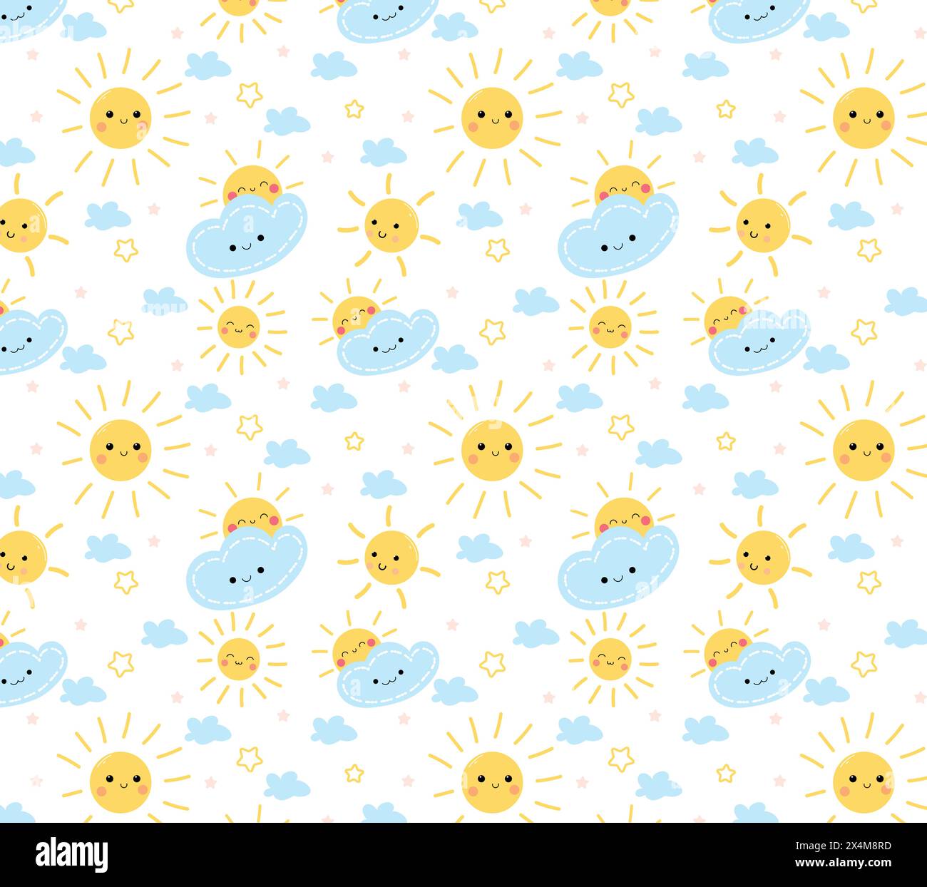 Motivo carino con sole e nuvole Illustrazione Vettoriale