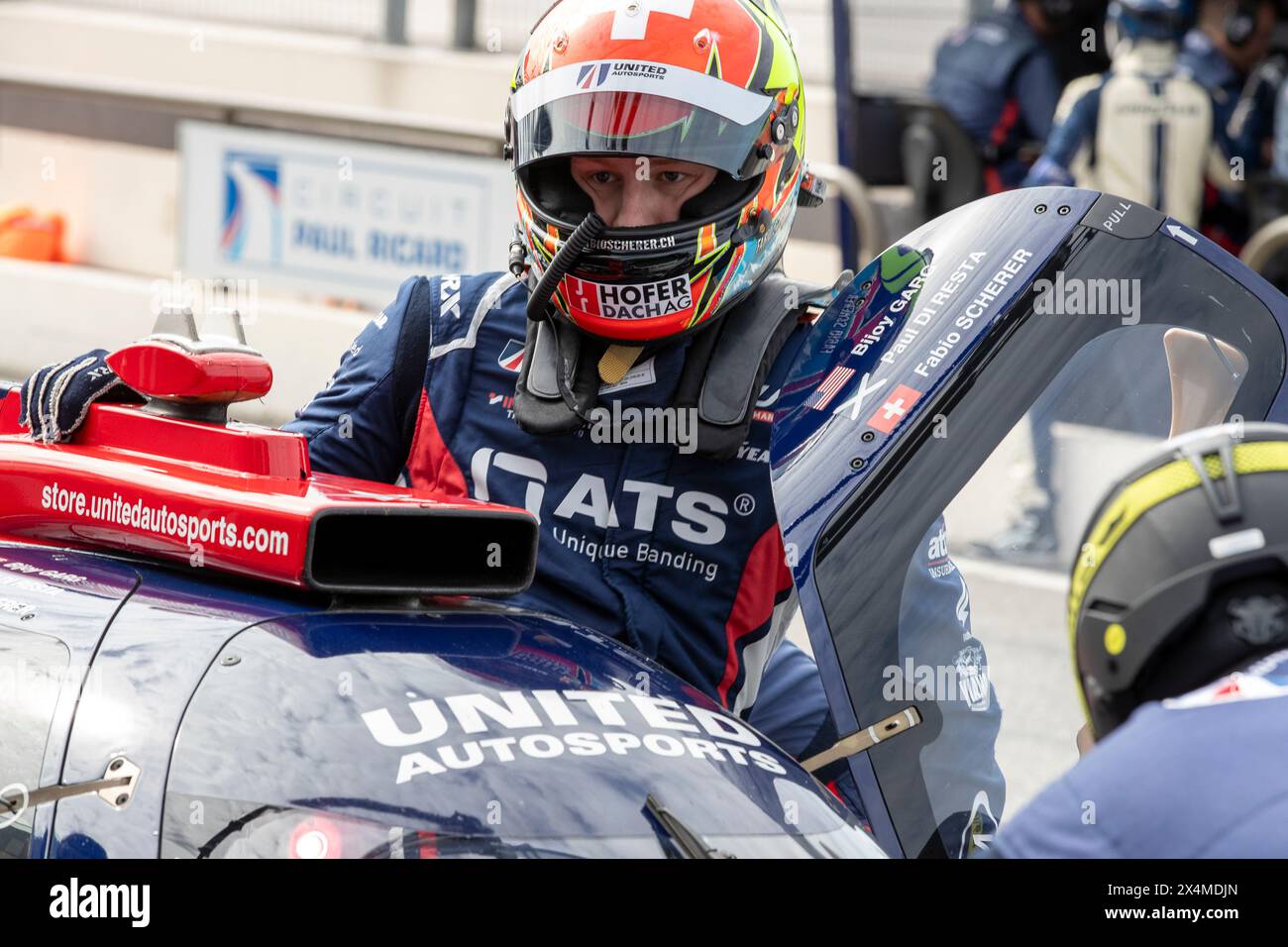 Le Castellet, Francia, 4 maggio 2024, #23 United Autosports (GBR) Oreca 07/Gibson (LMP2) - Fabio Scherer (che) durante la 4 ore di le Castellet, seconda gara dell'European le Mans Series 2024 (ELMS) sul circuito Paul Ricard dal 2 al 5 maggio 2024 a le Castellet, Francia - foto Laurent Cartalade/MPS Agency Credit MPS Agency/Alamy Live News Foto Stock