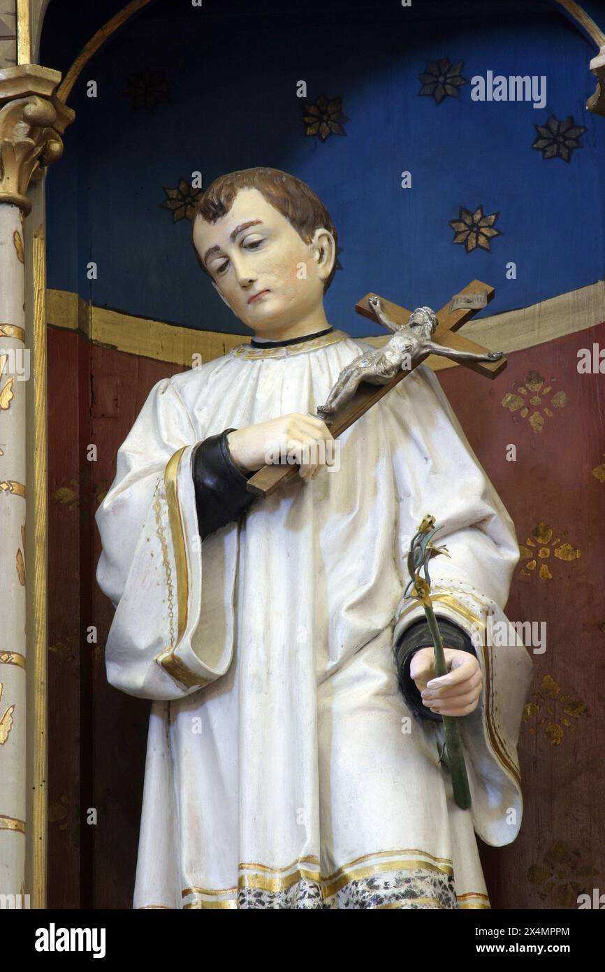 Sant'Aloysio, statua sull'altare di nostra Signora nella chiesa parrocchiale di San Giovanni di Nepomuk a Stupnik, Croazia Foto Stock