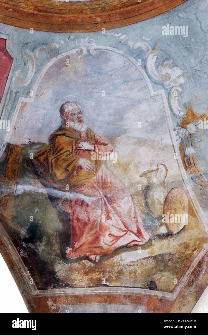 Sant'Elia, affresco sull'altare maggiore nella Chiesa di tutti i Santi a Sesvete, Croazia Foto Stock