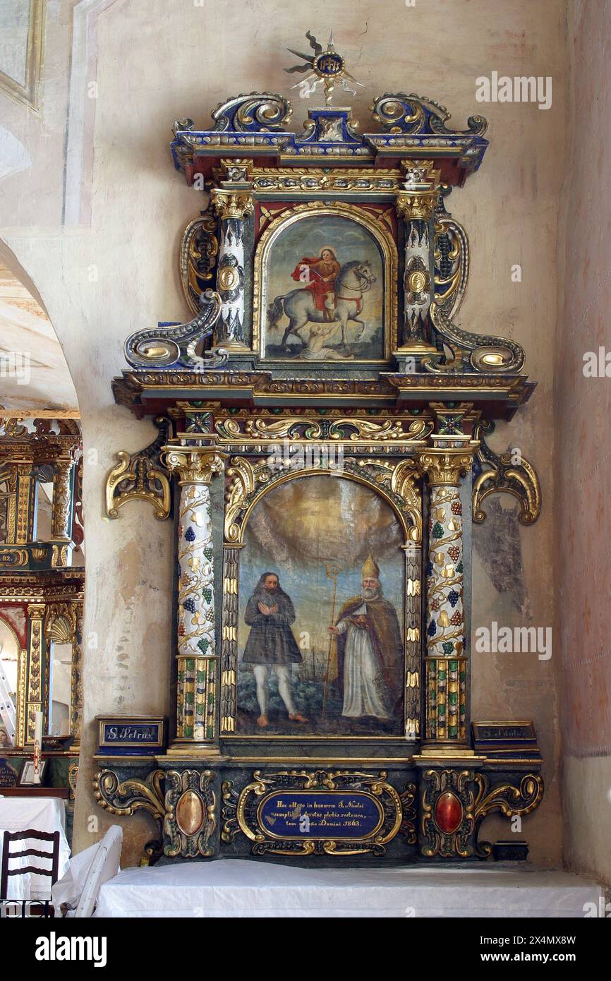 Altare di San Nicola nella Chiesa di San Michele a Vugrovec, Croazia Foto Stock