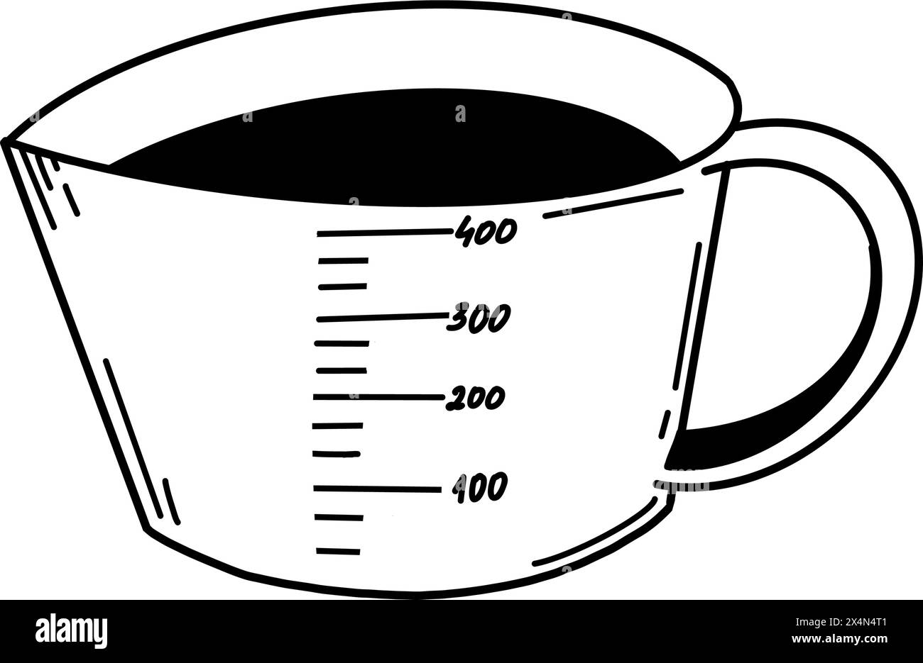 Dosatore in formato vettoriale per cucine. Il vetro è disegnato in vettore con un contorno nero su sfondo bianco. Adatto per la cucina Illustrazione Vettoriale