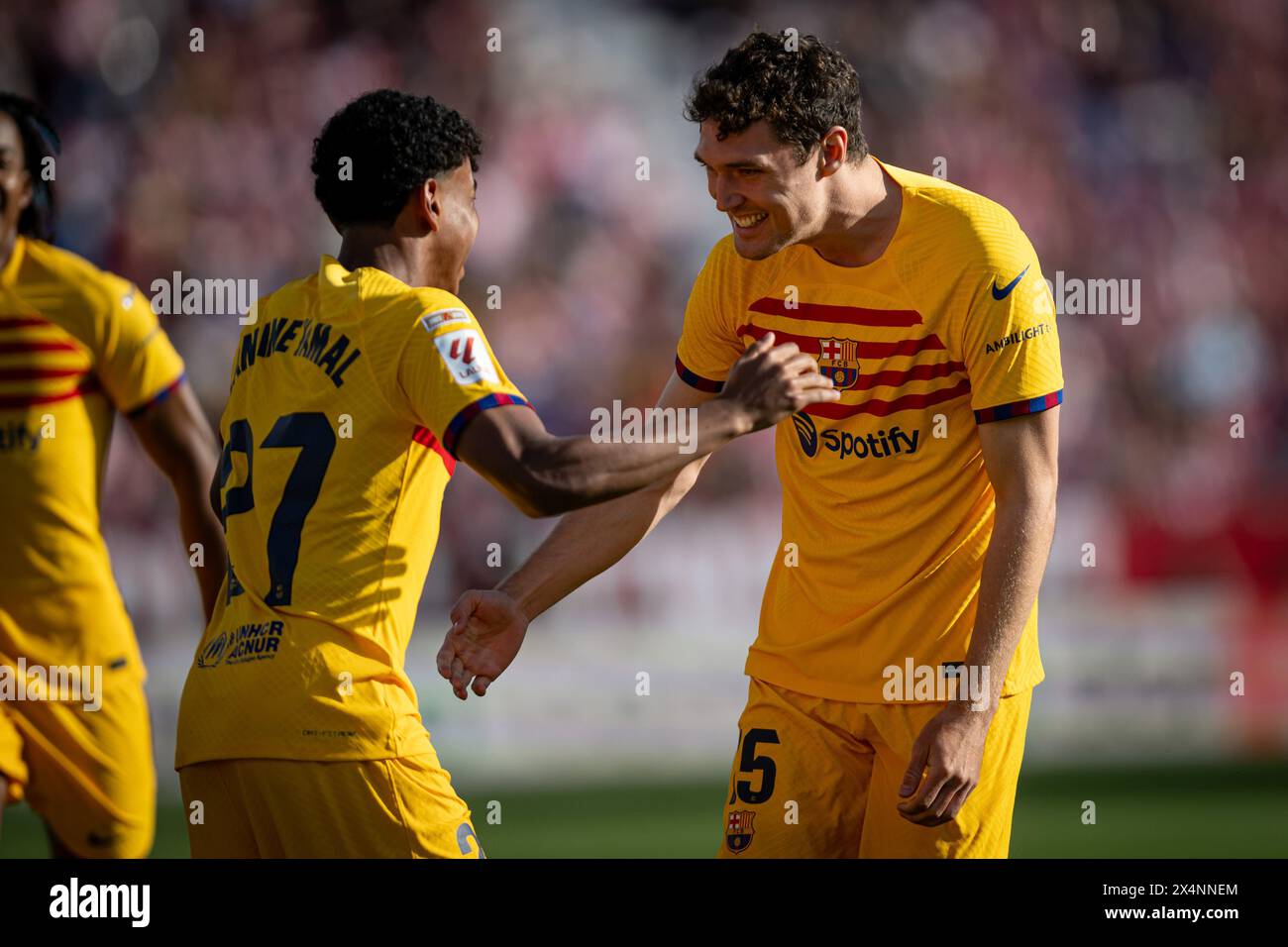 Girona, Spagna. 4 maggio 2024. Christensen (FC Barcelona) festeggia dopo aver segnato il gol della sua squadra con i compagni di squadra durante una partita della Liga EA Sports tra il Girona FC e il FC Barcelona all'Estadio Municipal de Montilivi, a Girona, in Spagna, il 4 maggio 2024. Foto di Felipe Mondino credito: Agenzia fotografica indipendente/Alamy Live News Foto Stock