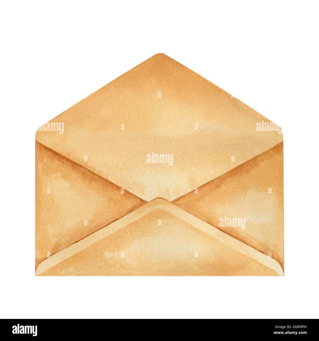 Vecchia busta vuota fatta di carta pergamena beige da un set di scrittura vintage. Illustrazione acquerello per un modello per Book Day, History Know Foto Stock