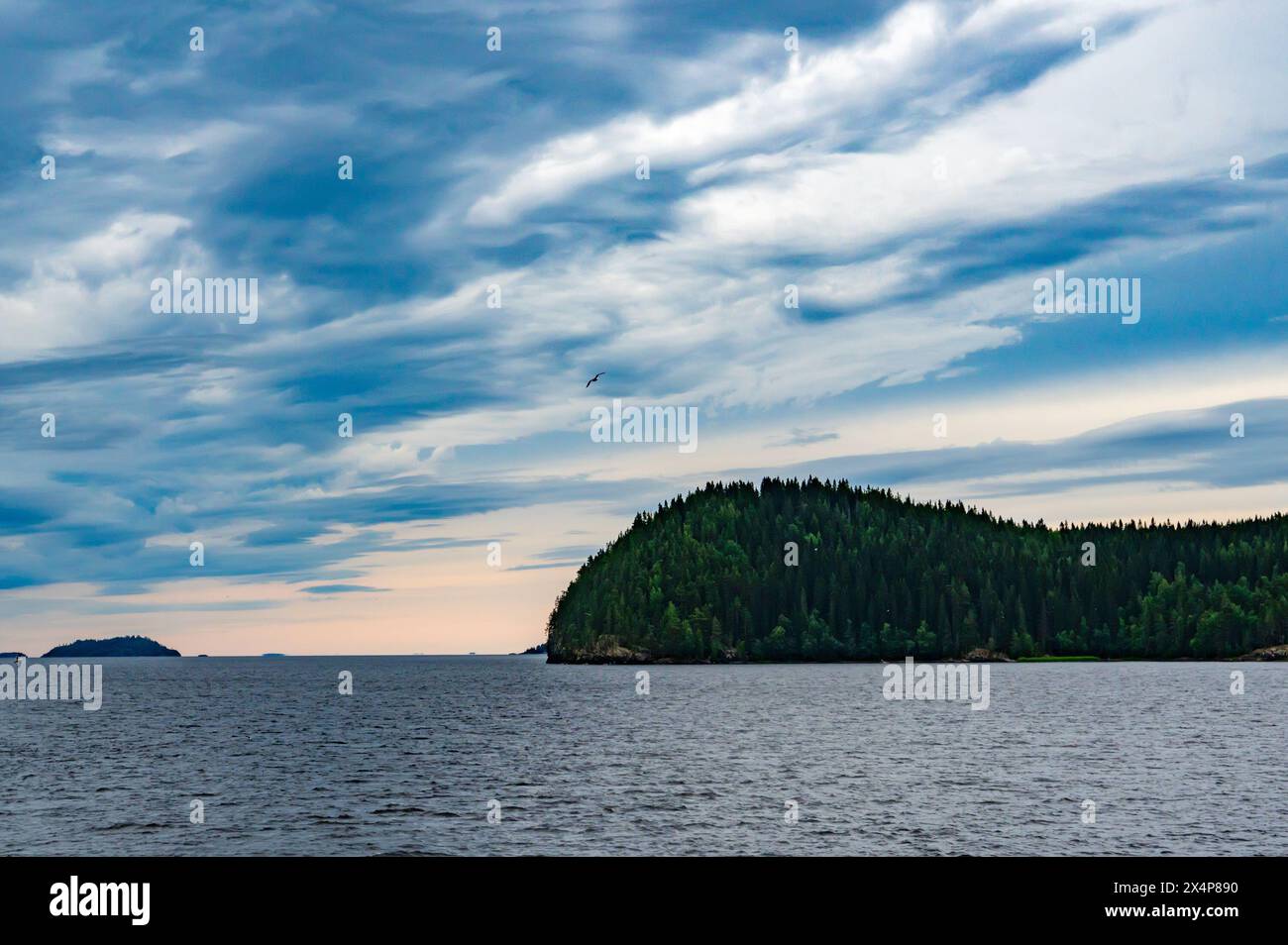 Ladoga Skerries. Isole nel lago Ladoga, Carelia, clima coperto. Foto Stock