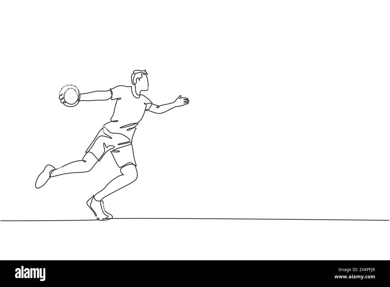 Un disegno continuo di una giovane donna sportiva che fa esercizio per lanciare il disco sul campo. Giochi sportivi. Concetto di sport olimpico. Singolo dinamico Illustrazione Vettoriale