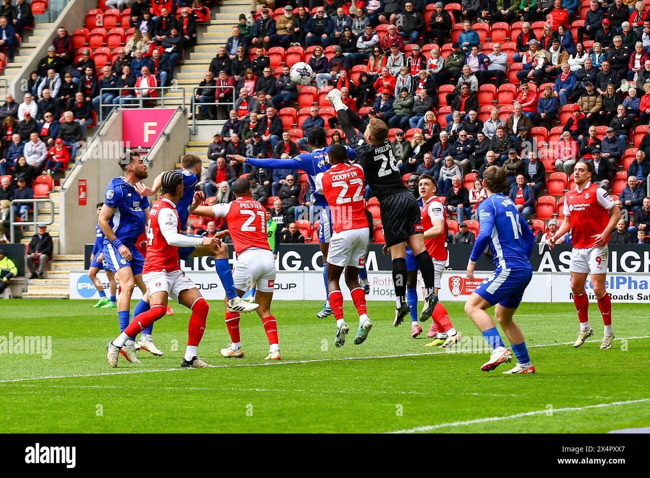 AESSEAL New York Stadium, Rotherham, Inghilterra - 4 maggio 2024 - durante la partita Rotherham United contro Cardiff City, Sky Bet Championship, 2023/24, AESSEAL New York Stadium, Rotherham, Inghilterra - 4 maggio 2024 crediti: Arthur Haigh/WhiteRosePhotos/Alamy Live News Foto Stock