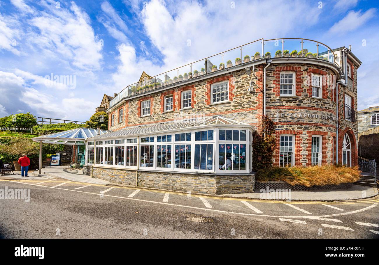 L'esterno del ristorante di pesce, uno stabilimento Rick Stein a Padstow, un grazioso villaggio costiero sulla costa settentrionale della Cornovaglia, Inghilterra Foto Stock