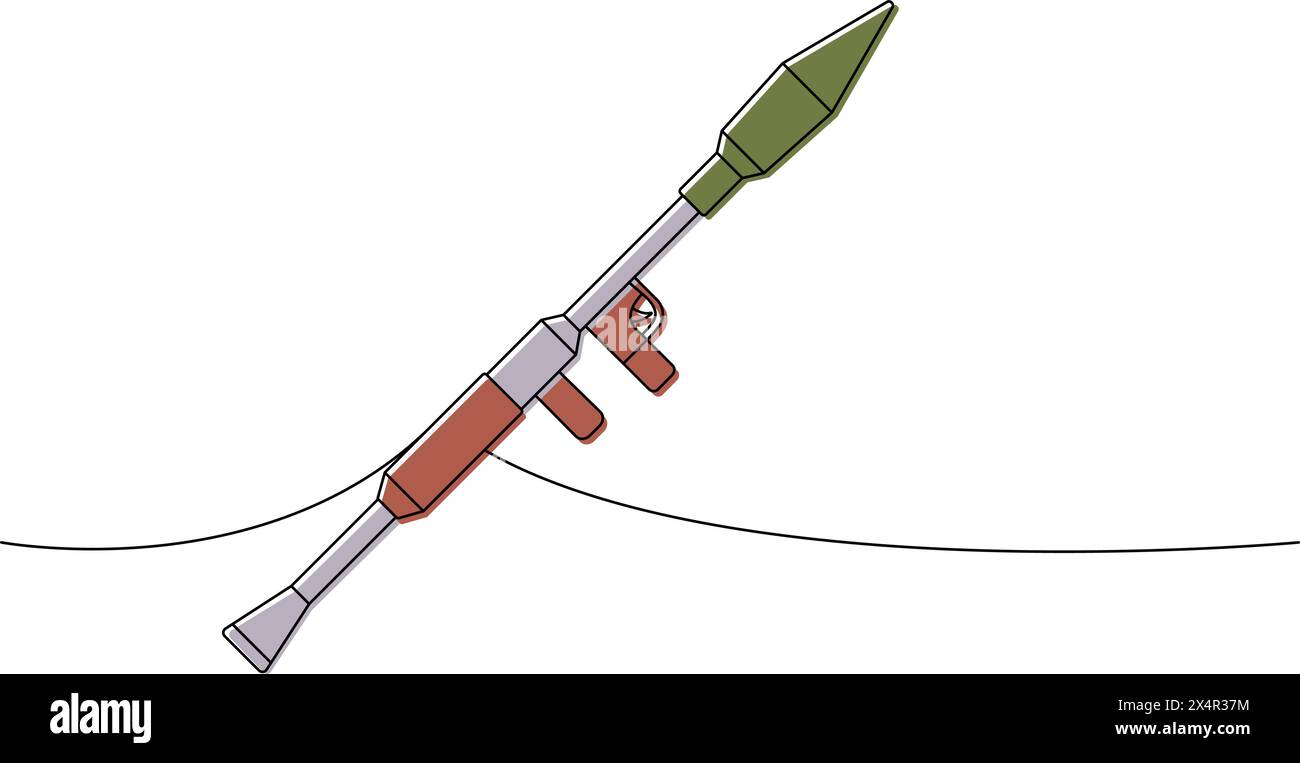 Lanciagranate anticarro sovietico una linea colorata disegno continuo. Varie armi moderne continuano a una linea. Illustrazione vettoriale. Illustrazione Vettoriale