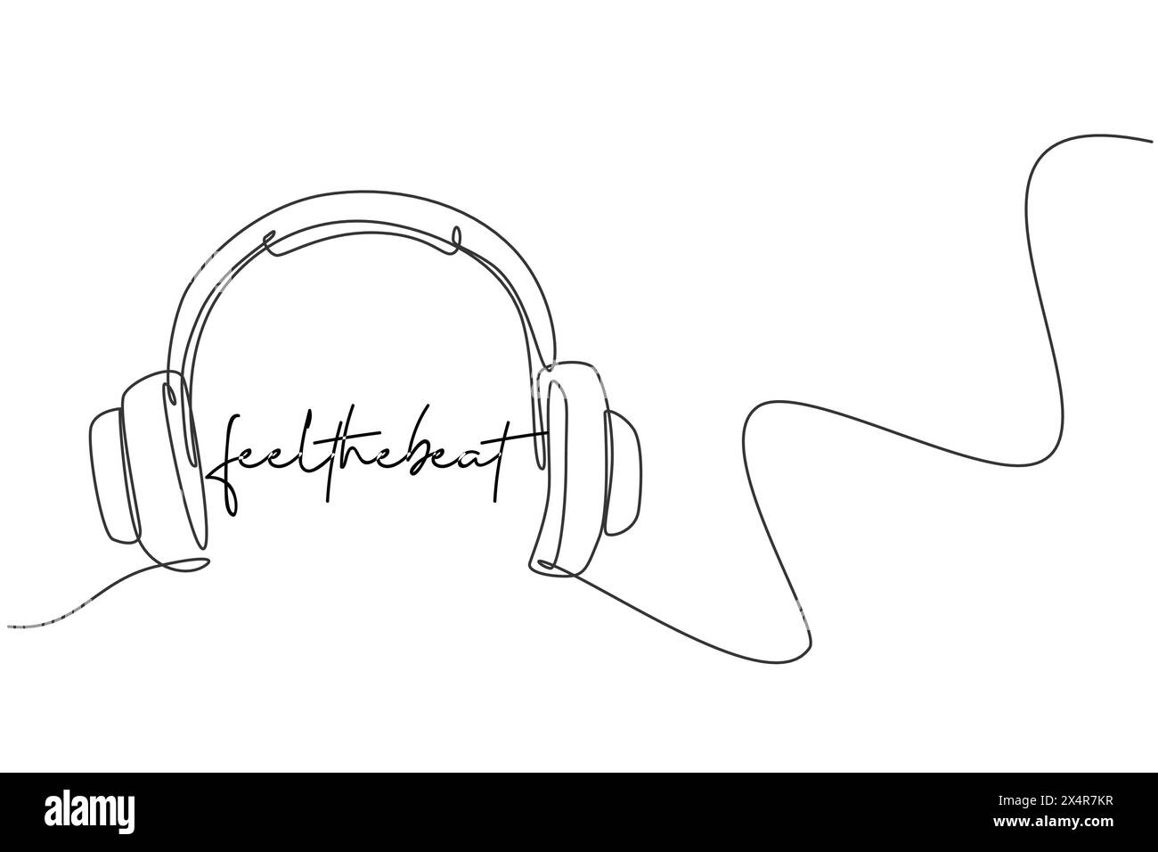 Un disegno a riga singola di eleganti cuffie con filo per registrare l'identità del logo aziendale. Concetto di logotipo icona intrattenimento musicale. conti dinamici Illustrazione Vettoriale