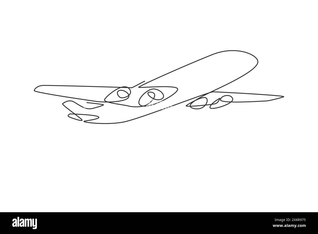 Simbolo dell'aereo. Icona grafica cielo grande aereo volante a linea continua singola. Semplice scarabocchio a una linea per il trasporto. Illus vettoriale mobile Illustrazione Vettoriale