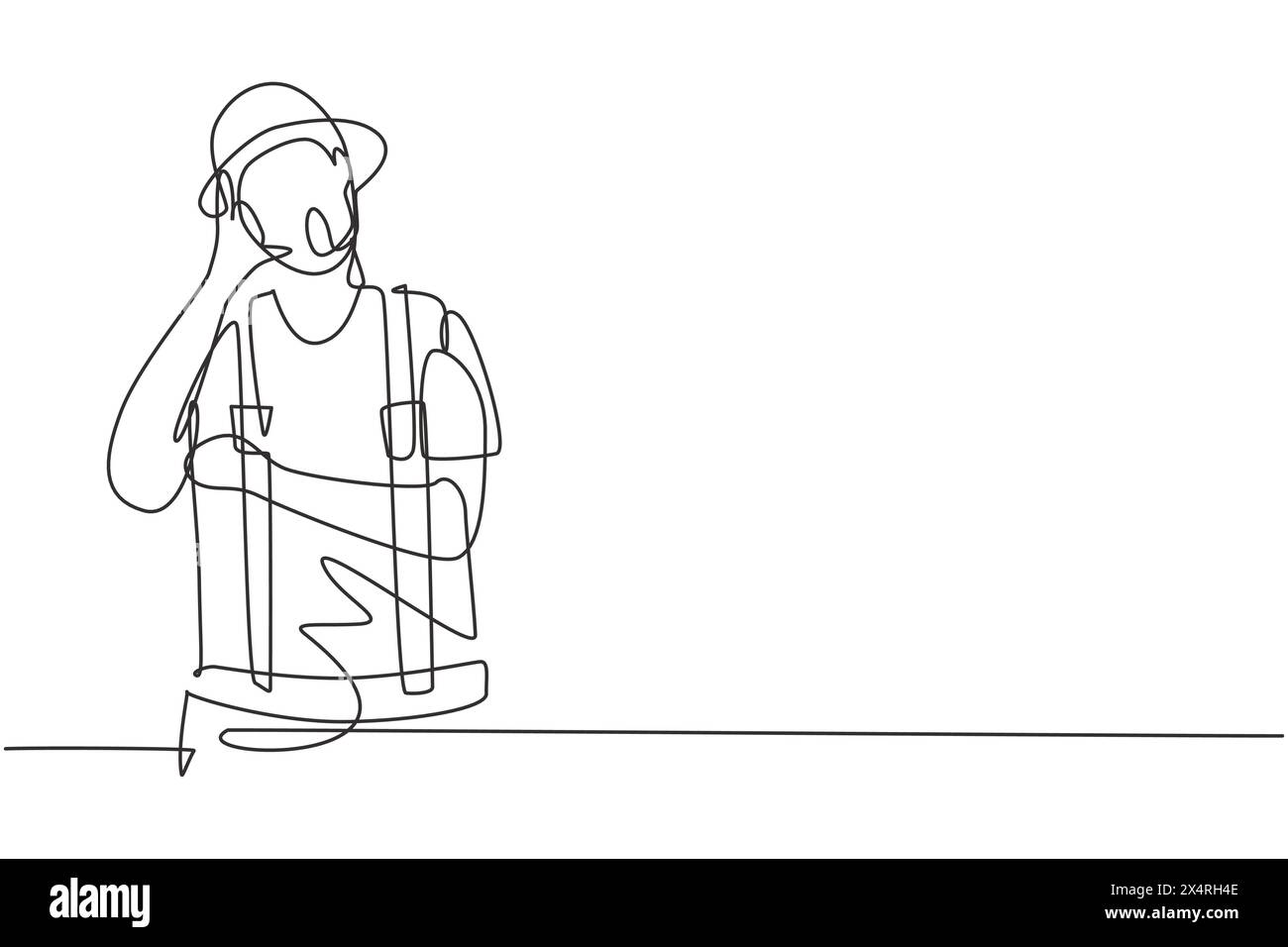 Una sola riga disegna un mimo con gesto Call me e trucco con il volto bianco mette in scena uno spettacolo di commedia in movimento muta all'arena del circo. Moderno e continuo Illustrazione Vettoriale