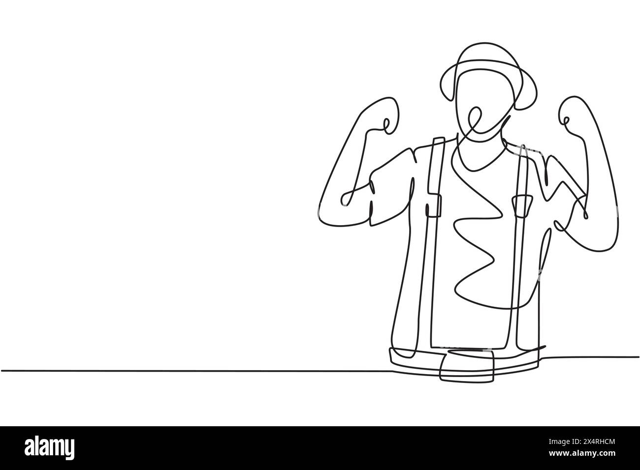 Una sola riga disegna il mimo con gesti celebrativi e trucco con il volto bianco mette in scena uno spettacolo di commedia silenziosa all'arena del circo. Continuo moderno Illustrazione Vettoriale