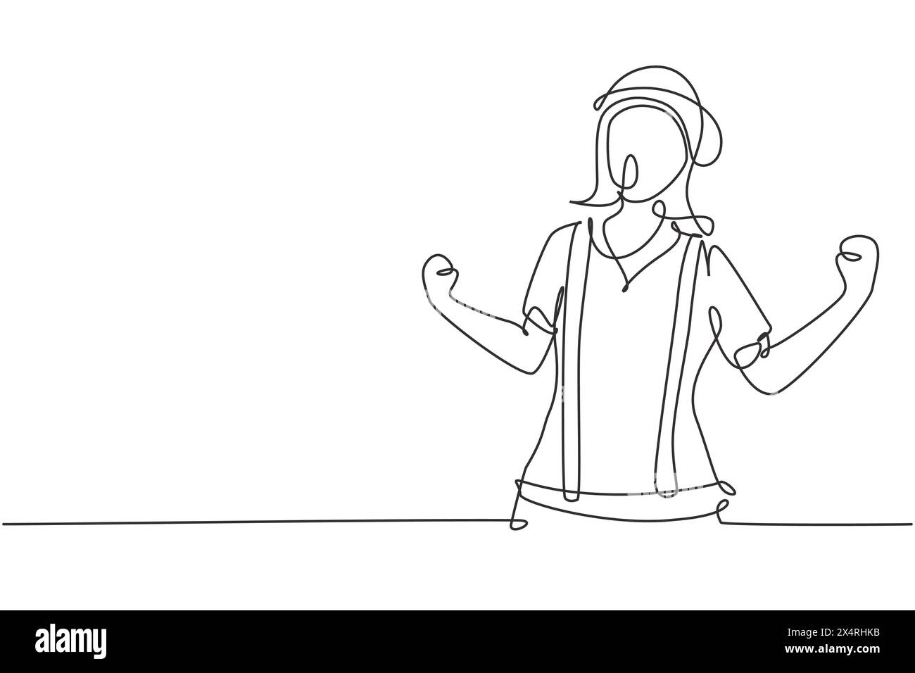 Una linea continua che disegna un'artista mimo con gesti celebrativi e trucco con il volto bianco mette in scena uno spettacolo di commedia in movimento muta all'arena del circo. Cantate Illustrazione Vettoriale