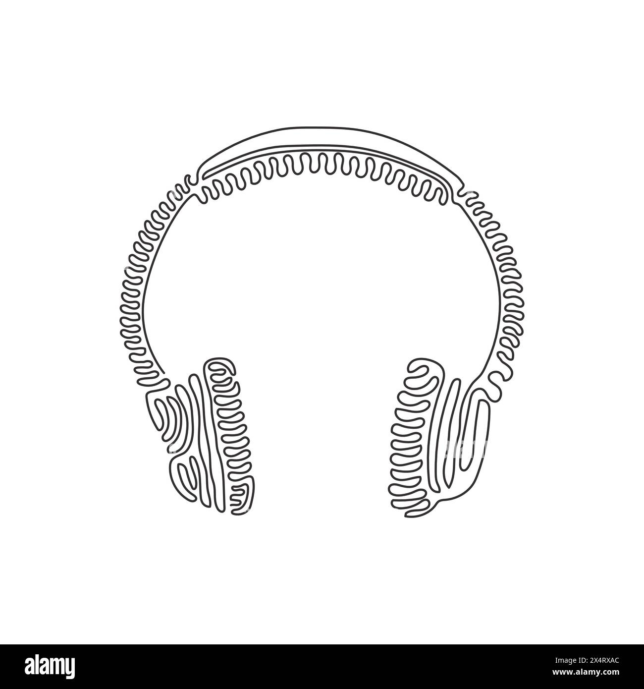 Cuffie singole a una linea con design moderno. Cuffie audio. Cuffie moderne ed eleganti con cuffie. Il concetto di arricciatura a spirale. Moderno e continuo l Illustrazione Vettoriale