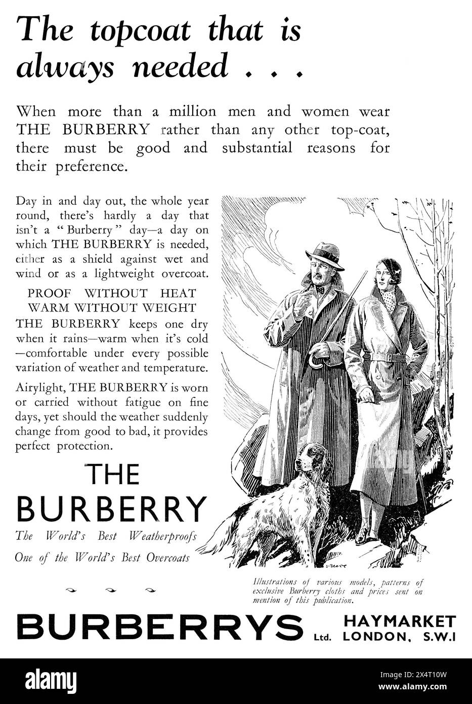 1934 pubblicità di moda britannica per l'impermeabile Burberry di Burberrys. Foto Stock