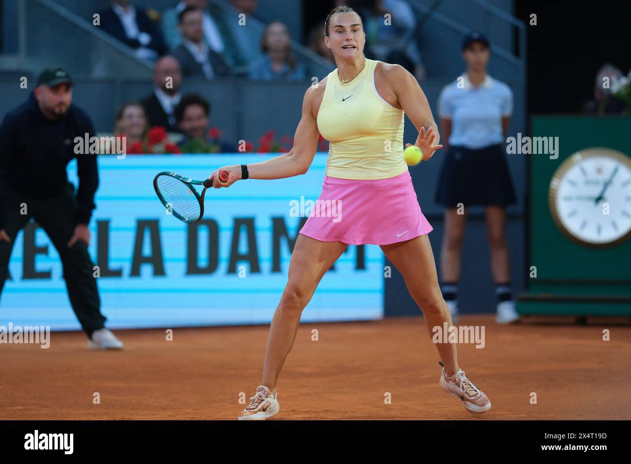 Aryna Sabalenka durante il match di finale femminile contro IgA Swiatek il giorno dodici del mutua Madrid Open a la Caja Magica il 4 maggio 2024 a ma Foto Stock