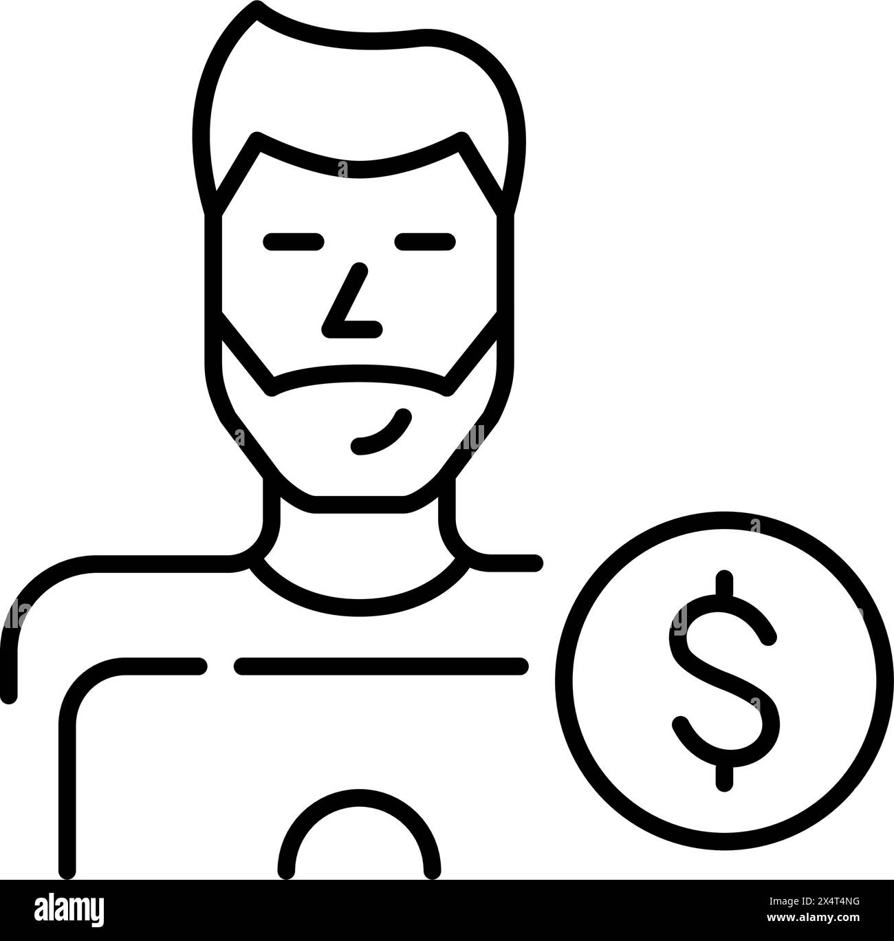 Uomo al portatile con il simbolo del dollaro. Gestione degli investimenti e del patrimonio. Icona del vettore pixel Perfect Illustrazione Vettoriale