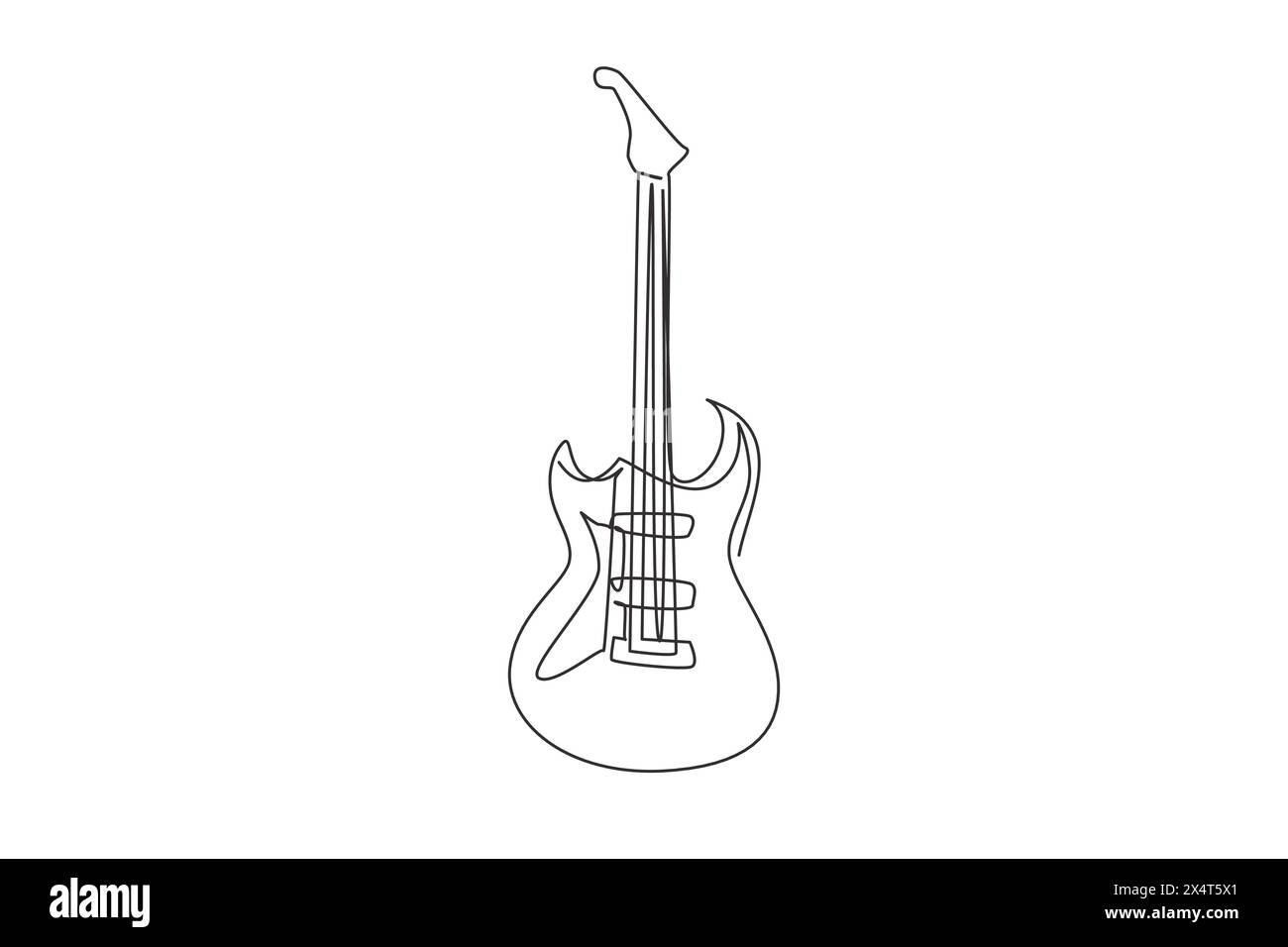 Icona classica di chitarra elettrica con disegno a linea continua. Attrezzatura per chitarra elettrica. Simbolo vettoriale dello strumento musicale per il rock e l'hardcore Illustrazione Vettoriale
