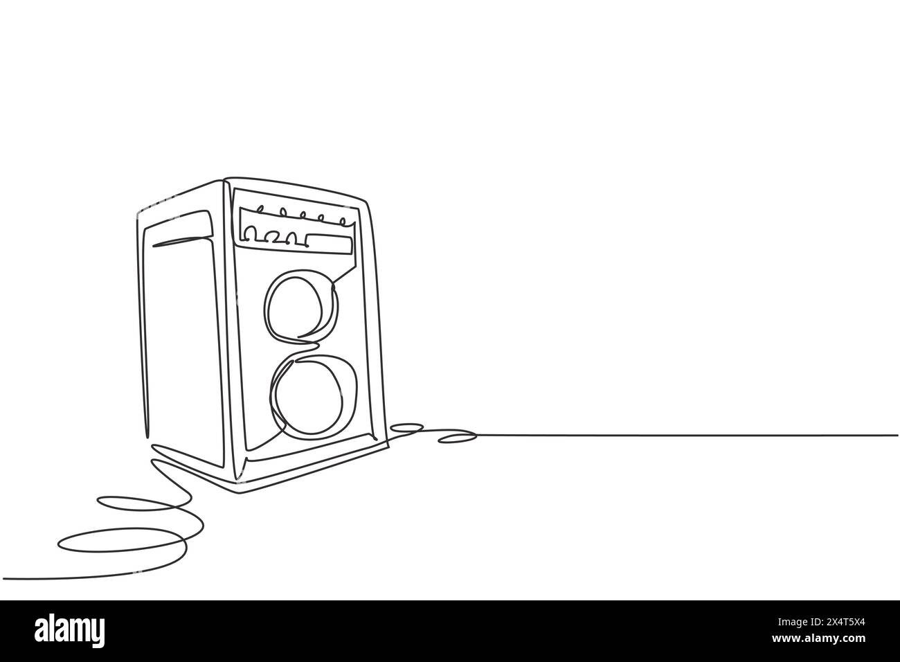 Cassa audio in legno con disegno a linea continua singola. Icona altoparlante musicale, subwoofer audio stereo impianto musicale stereo. Musica da festa. Dynami Illustrazione Vettoriale