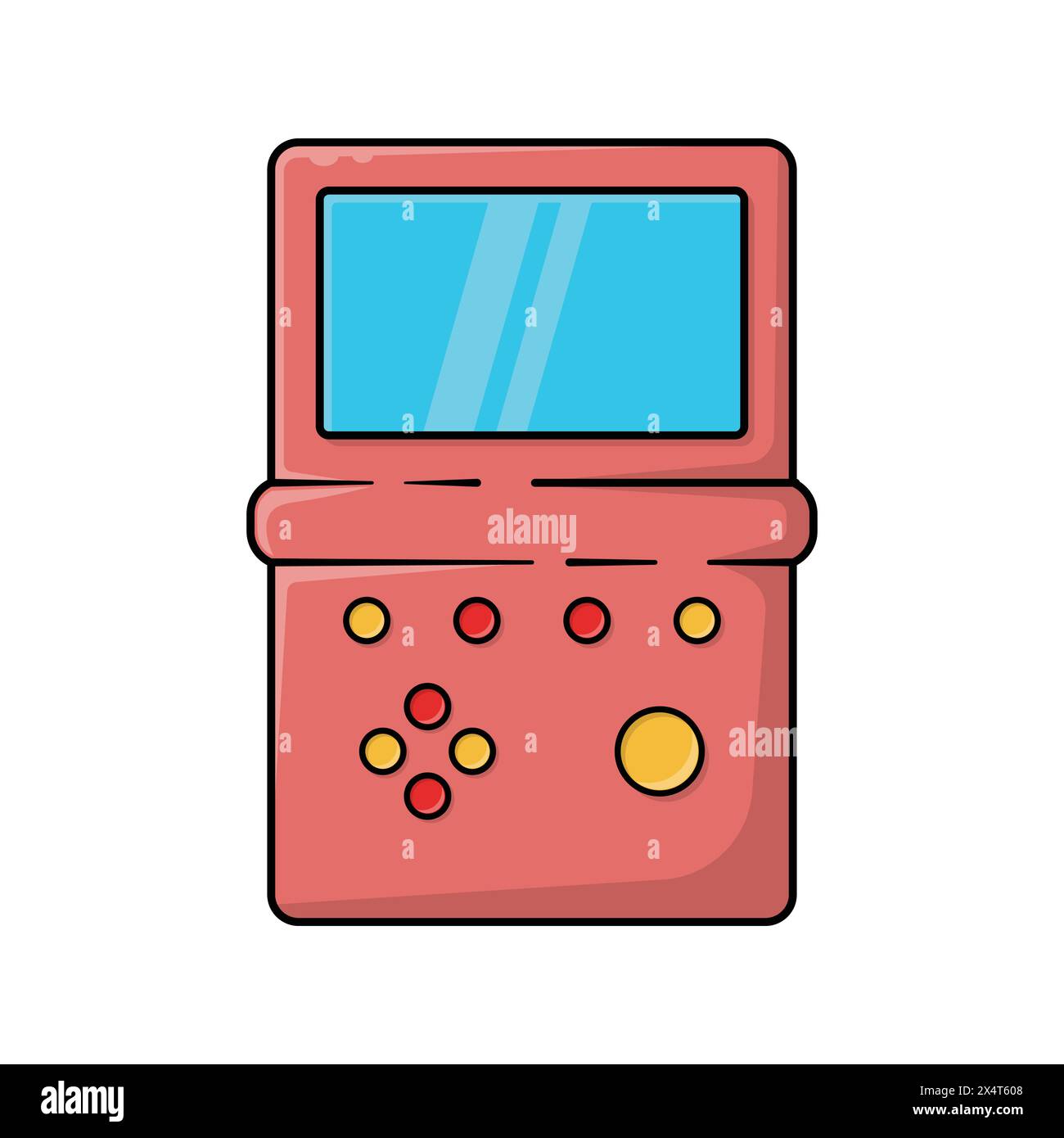 Icona rétro della console per videogiochi in stile cartoni animati su sfondo bianco. Design vecchio stile per il concetto e il tema della tecnologia Illustrazione Vettoriale