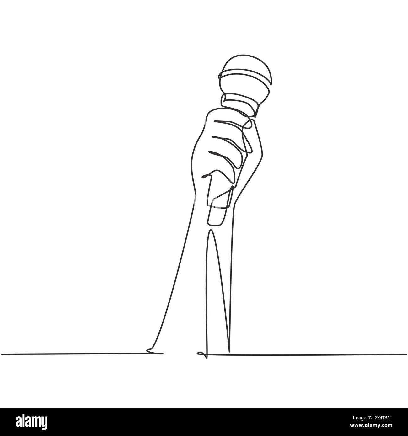 Microfono portatile femmina a una linea continua isolato su sfondo bianco, percorso di ritaglio. La gente del karaoke canta la canzone al microfono. S Illustrazione Vettoriale