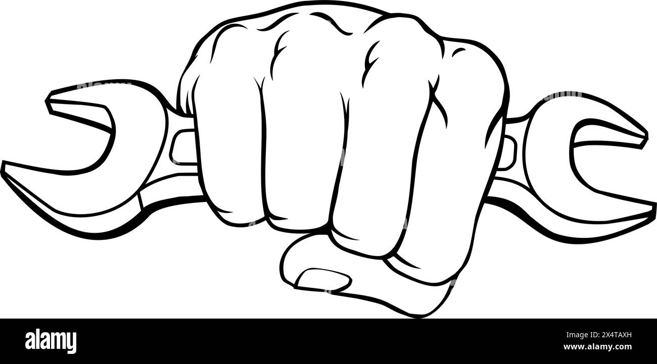 Chiave a mano a pugno per chiave a bussola concetto di cartoon Illustrazione Vettoriale