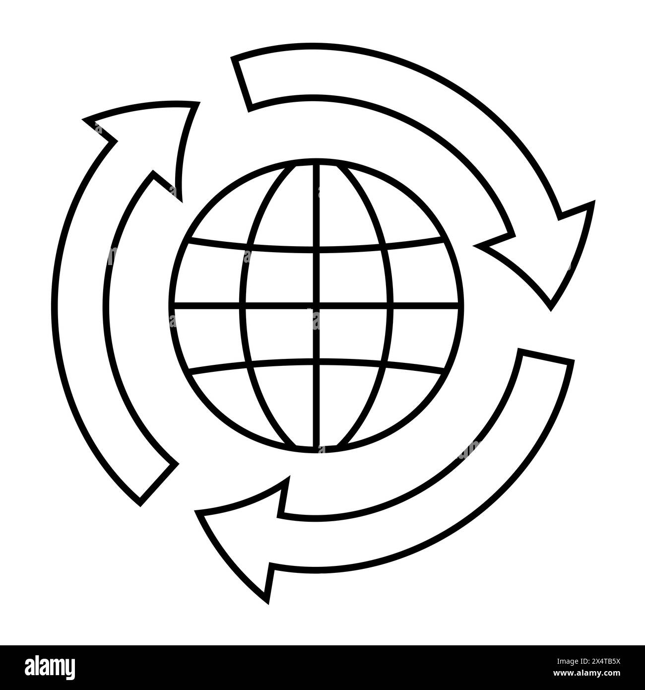Icona del vettore di riciclaggio, nero piatto semplice per la progettazione di applicazioni o Web, riciclaggio mondiale, riciclaggio globale Illustrazione Vettoriale
