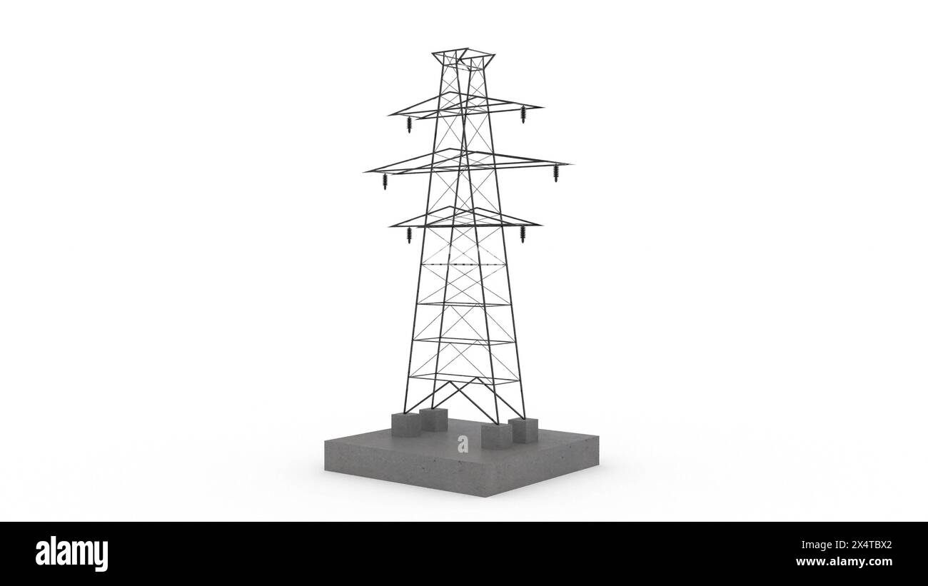 Trasformazione dell'energia della torre elettronica su rendering 3d con retro bianco Foto Stock