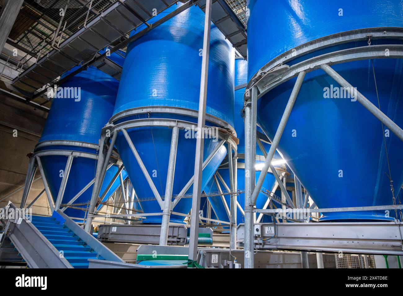 Attrezzature per la lavorazione di ortaggi freschi dopo la raccolta, lo stoccaggio, la cernita, il lavaggio, il taglio, imballaggio, agricoltura nei Paesi Bassi Foto Stock