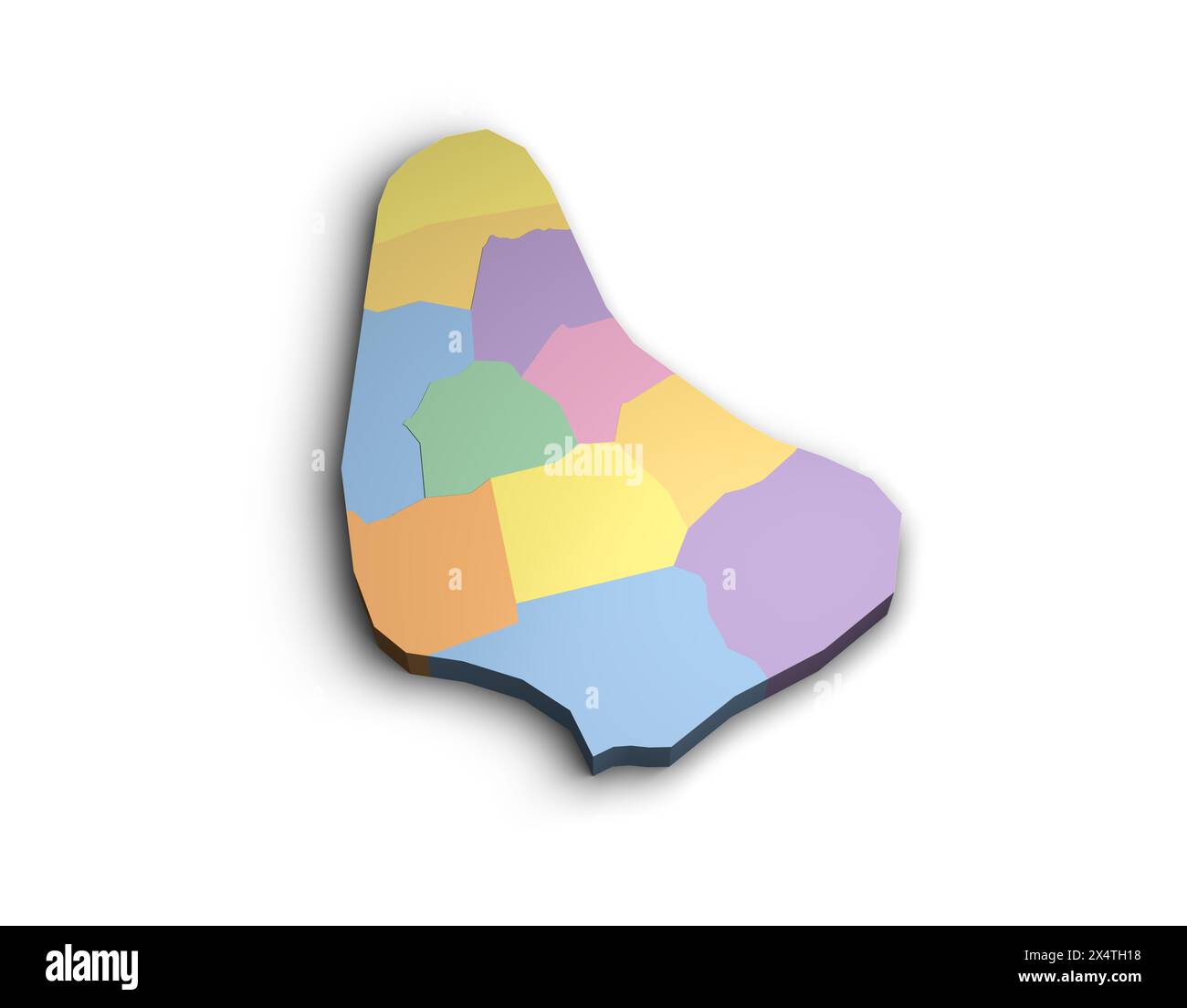 Illustrazione mappa colori Barbados 3d sfondo bianco isolato Foto Stock