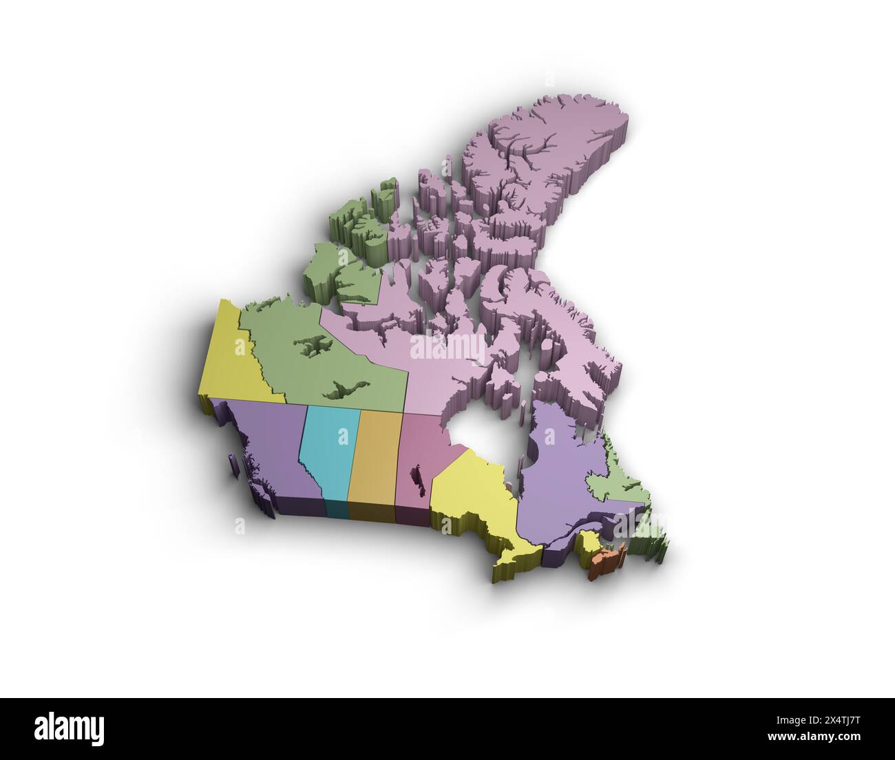 Illustrazione mappa colori 3d Canada sfondo bianco isolato Foto Stock