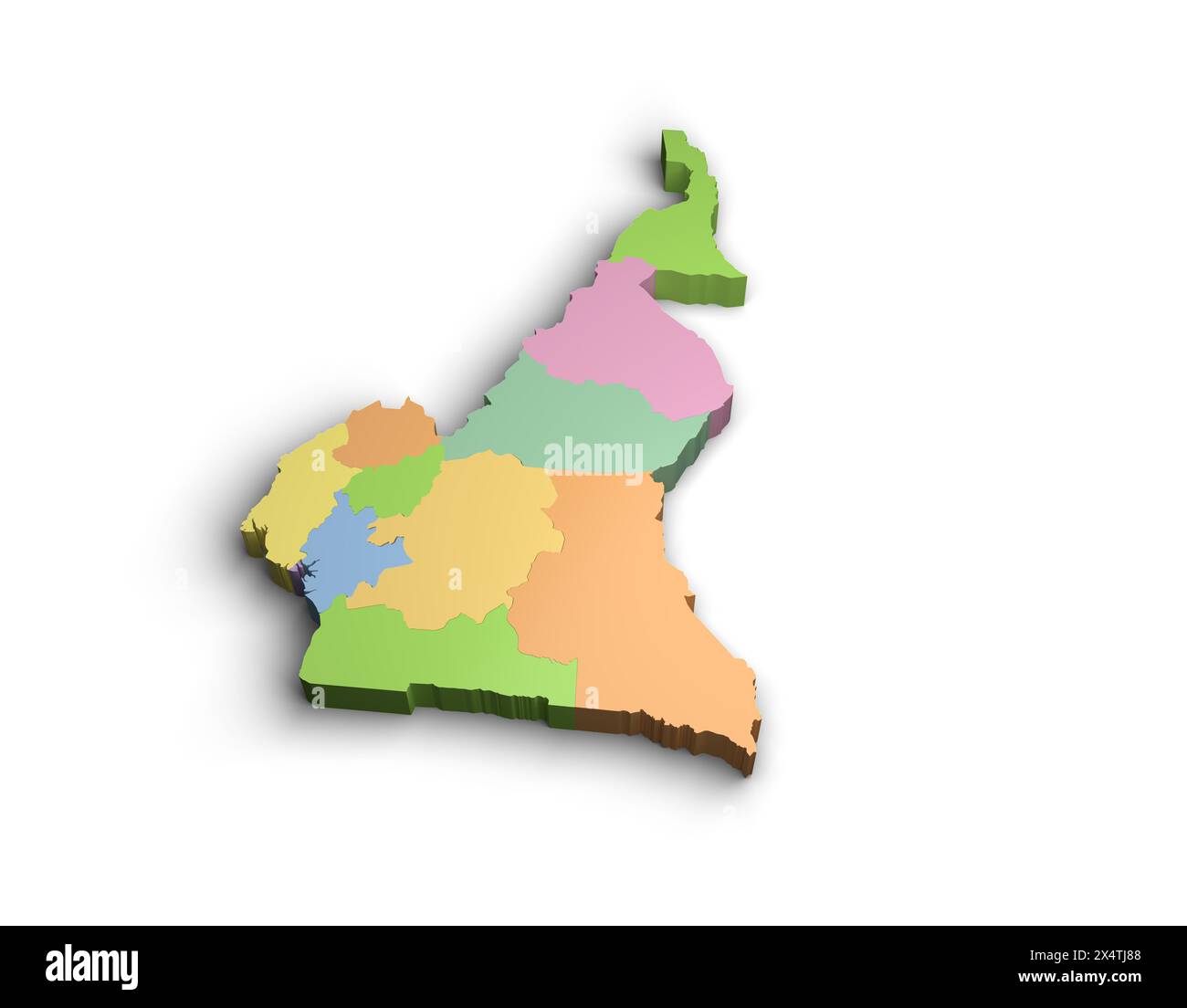 Immagine della mappa a colori del Camerun 3d sfondo bianco isolato Foto Stock