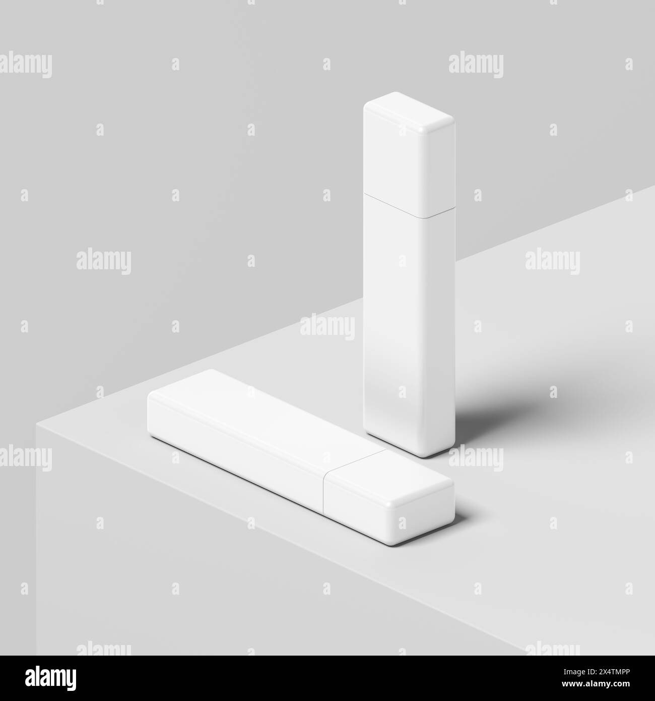 Pendrive. Isolato su sfondo bianco. Unità flash USB. Dispositivo di memorizzazione dati. Unità penna. Espositore. Mockup. Vuoto. illustrazione 3d. Foto Stock