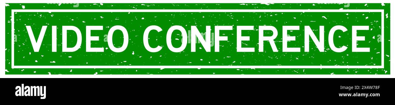 Francobollo in gomma quadrato per videoconferenza verde grunge su sfondo bianco Illustrazione Vettoriale