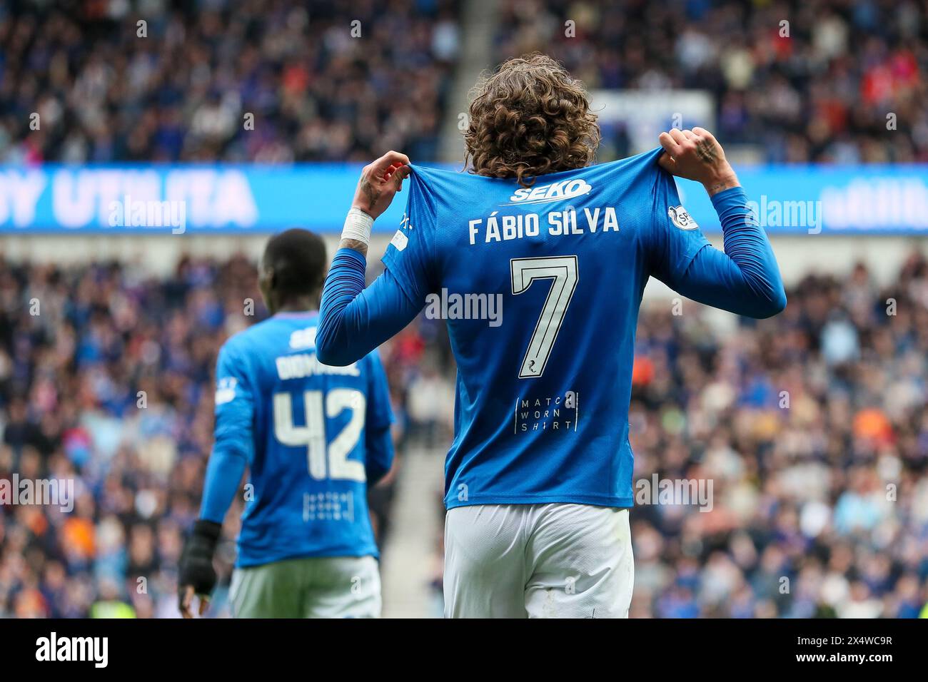 Glasgow, Regno Unito. 5 maggio 2024. I Rangers FC giocano il Kilmarnock FC nella partita di Premiership scozzese all'Ibrox Stadium, stadio di casa dei Rangers, a Glasgow, Scozia, Regno Unito. Il gioco è importante per entrambe le squadre. Se i Rangers vincono rimangono 3 punti dietro al Celtic in campionato, e se il Kilmarnock vince, si avvicinano alle qualificazioni per giocare nelle competizioni europee. Crediti: Findlay/Alamy Live News Foto Stock