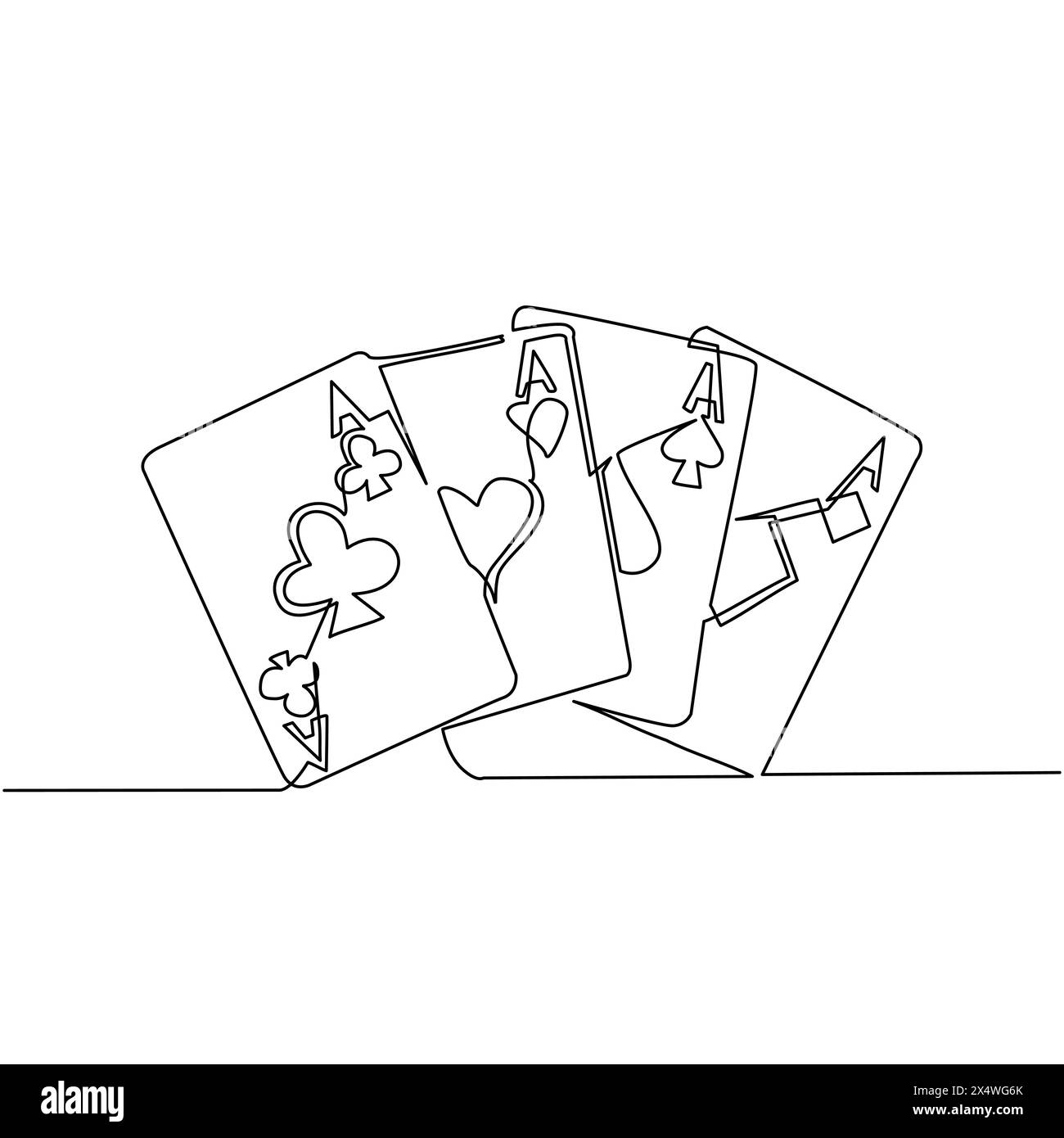 Set di quattro assi per carte da gioco. Vincendo la mano del poker. Set di cuori, picche, mazze, diamanti. Giochi di carte. conti moderni Illustrazione Vettoriale