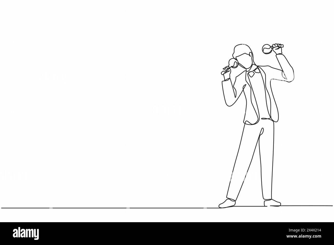 Un uomo di strada che disegna una linea continua, il giocatore mariachi suona maracas. Esecutore maschile con strumenti musicali maracas, suonatore di mariachi a Nationa Illustrazione Vettoriale