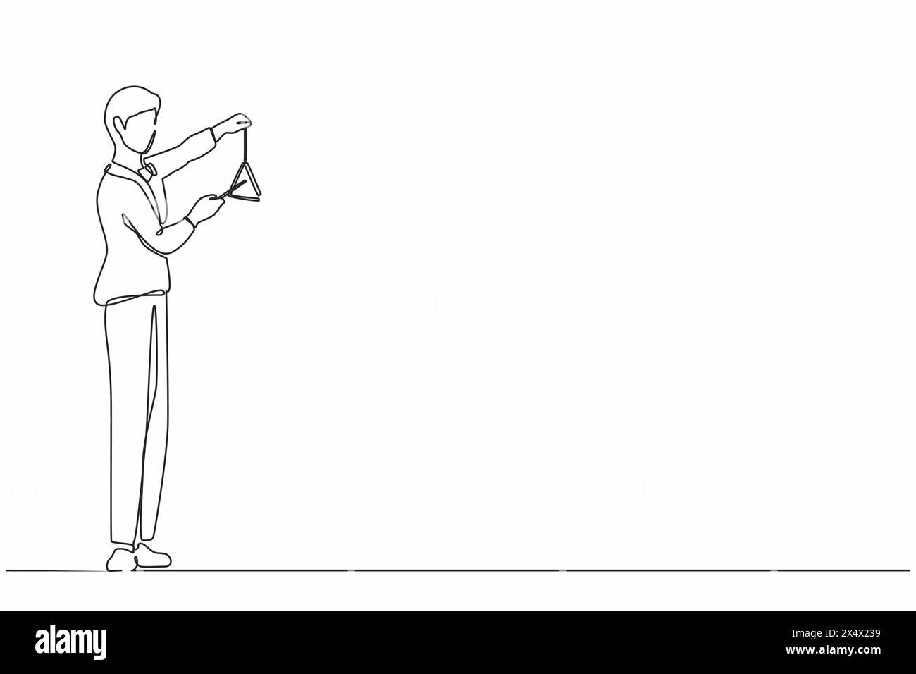 Una linea continua che disegna un musicista maschile che suona triangolo musicale. Orchestra di musica classica artista con strumento musicale. Musicista professionista Illustrazione Vettoriale
