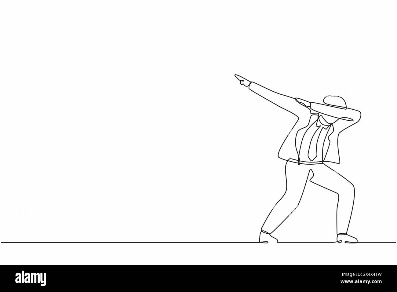 Linea singola continua che disegna un uomo d'affari felice in piedi con le braccia incrociate e guarda in basso. L'addetto alle vendite celebra l'aumento di stipendio dell'azienda. Dinamica Illustrazione Vettoriale