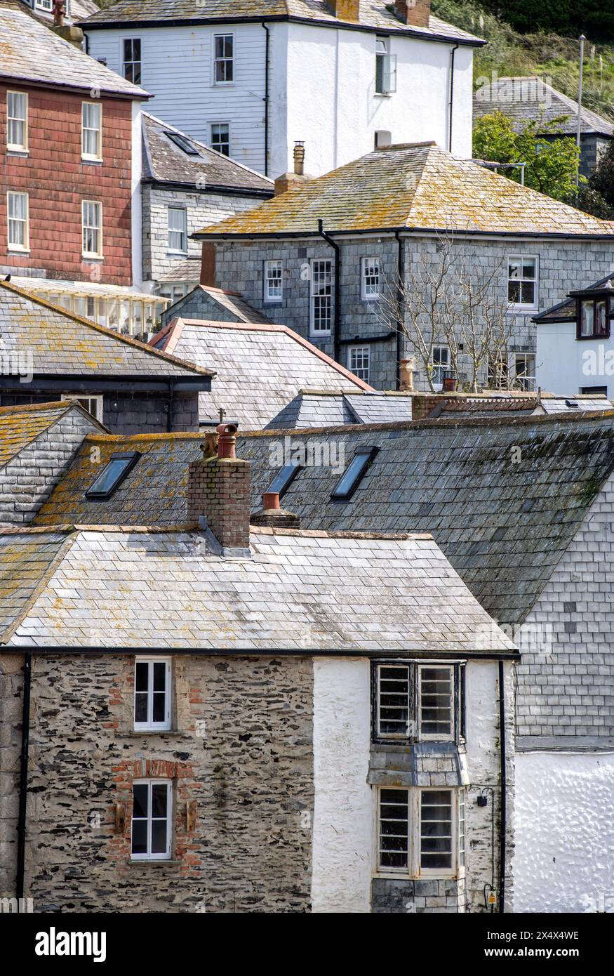 Dettaglio delle case Case a Port Isaac, Cornovaglia, Inghilterra, Regno Unito Foto Stock