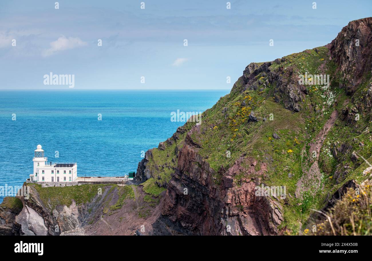 Faro di Hartland Point a Devon, Inghilterra, Regno Unito Foto Stock