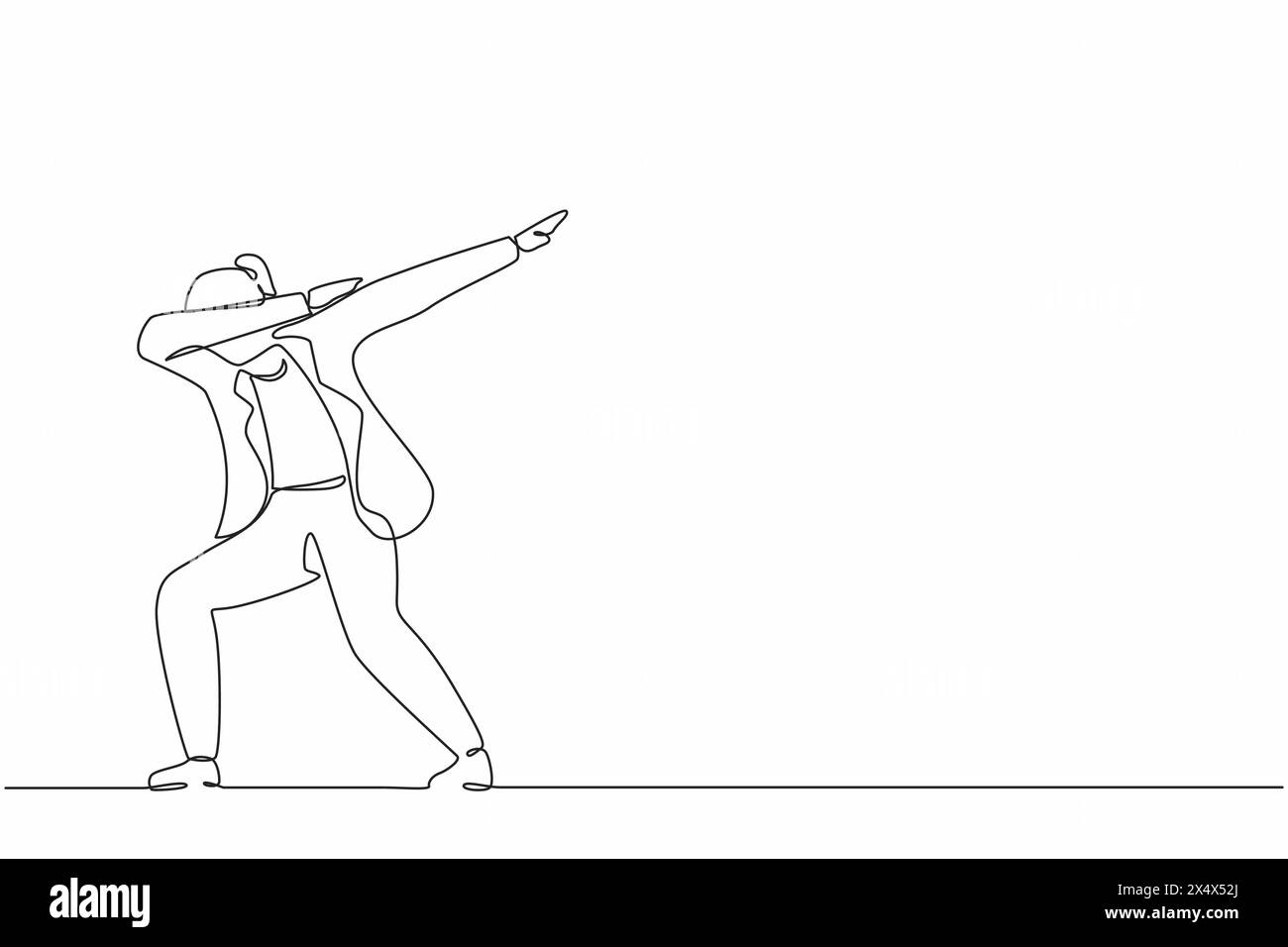 Una linea continua che disegna una donna d'affari felice in piedi con le braccia incrociate e guarda in basso. L'addetto alle vendite celebra l'aumento di stipendio dell'azienda. Singolo Illustrazione Vettoriale