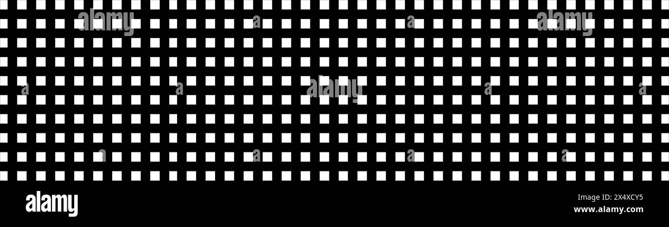 Griglia in bianco e nero. Griglia quadrata monocromatica. Quadrati perfettamente allineati in uno schema ripetibile. Banner ampio. Sfondo geometrico, wal digitale Illustrazione Vettoriale