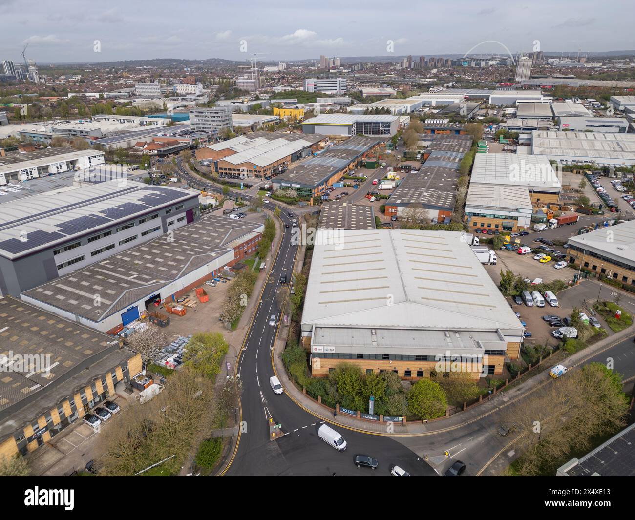 Vista aerea generale della zona commerciale Park Royal, Park Royal, Londra, Regno Unito. Foto Stock