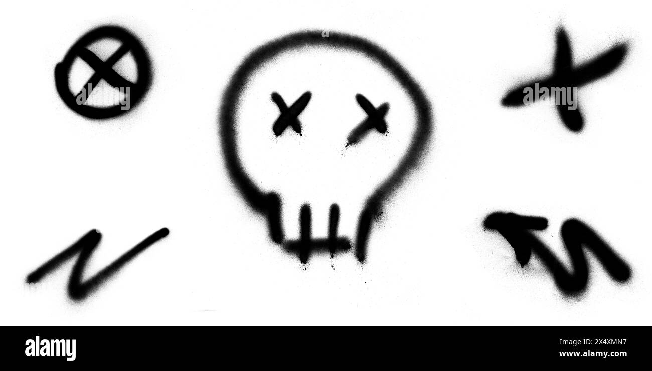 Illustrazione della vernice a spruzzo. Teschio morto in stile graffiti. Foto Stock