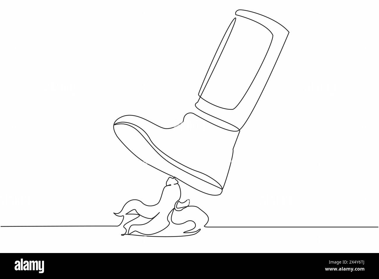 Una linea continua che disegna un passo della gamba di un giovane astronauta sulla buccia di banana. Pericolo imminente, buccia di banana sotto i piedi. Concetto di rischio scientifico. Centro benessere esterno con cosmonauti Illustrazione Vettoriale
