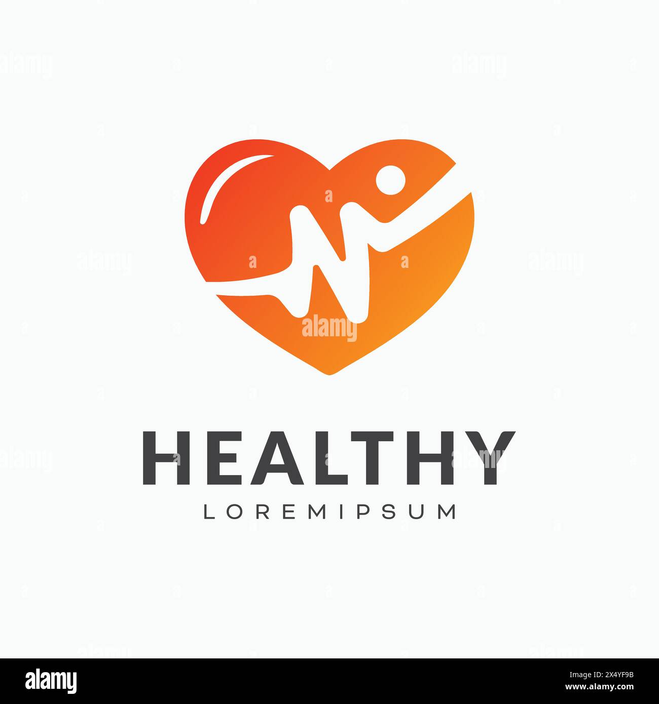 Logo Heart Health in arancione e bianco concetto di cura del cuore Illustrazione Vettoriale