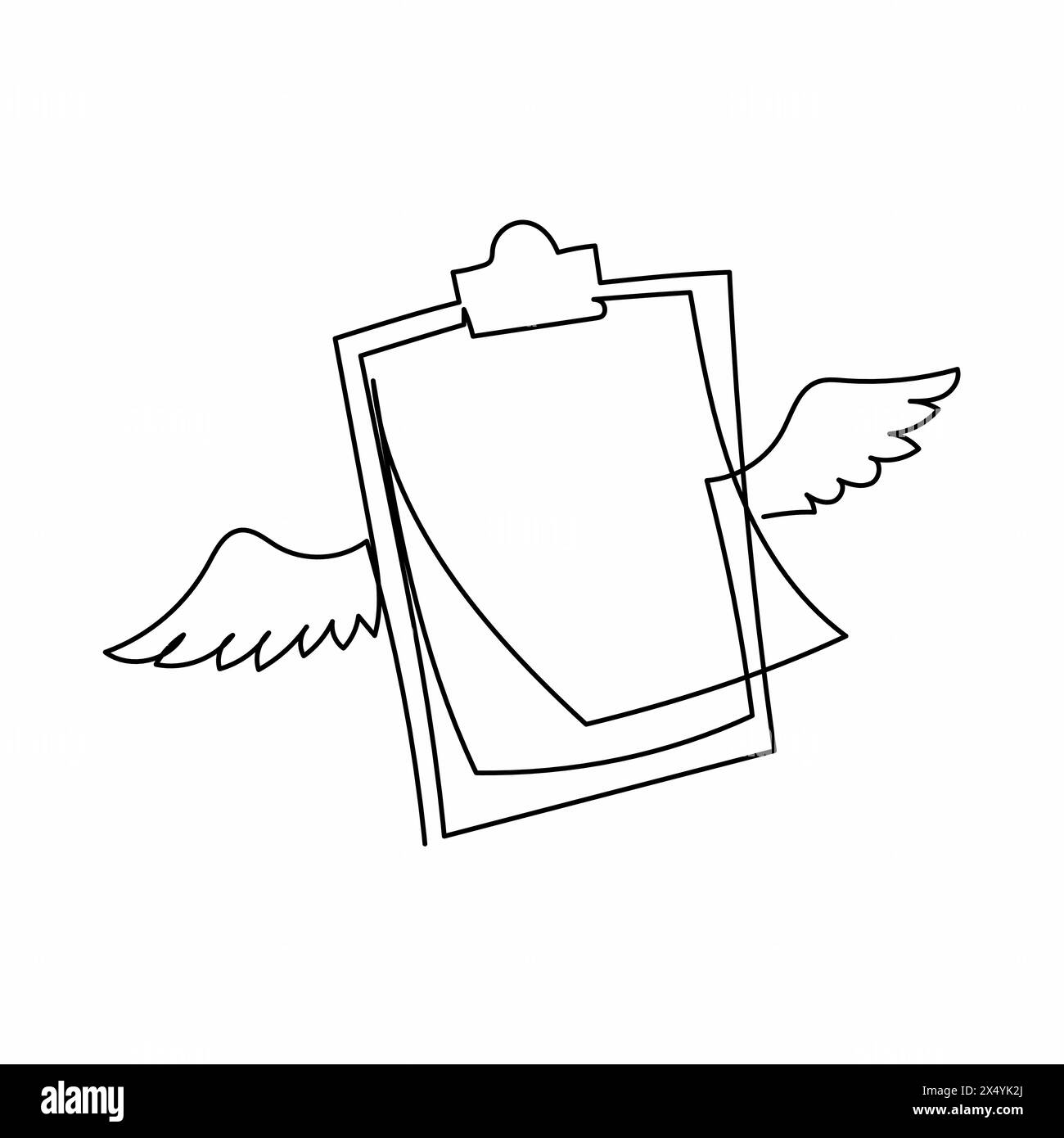 Linea singola continua disegnando appunti volanti con ali. Riempimento dell'elenco di controllo sul blocco note. Concetto di sondaggio, quiz, elenco delle cose da fare o accordo. Moderno Illustrazione Vettoriale