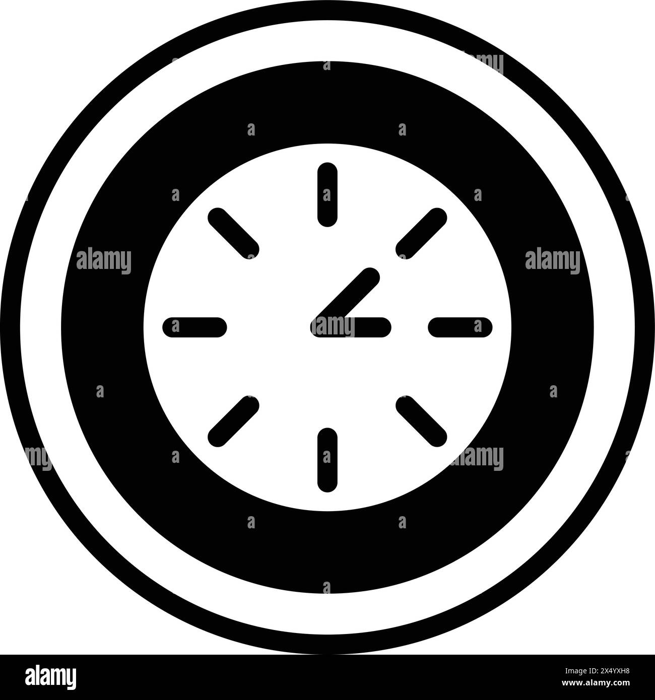 Un orologio bianco e nero con le mani. L'orologio è impostato sull'ora delle 3:00 Illustrazione Vettoriale